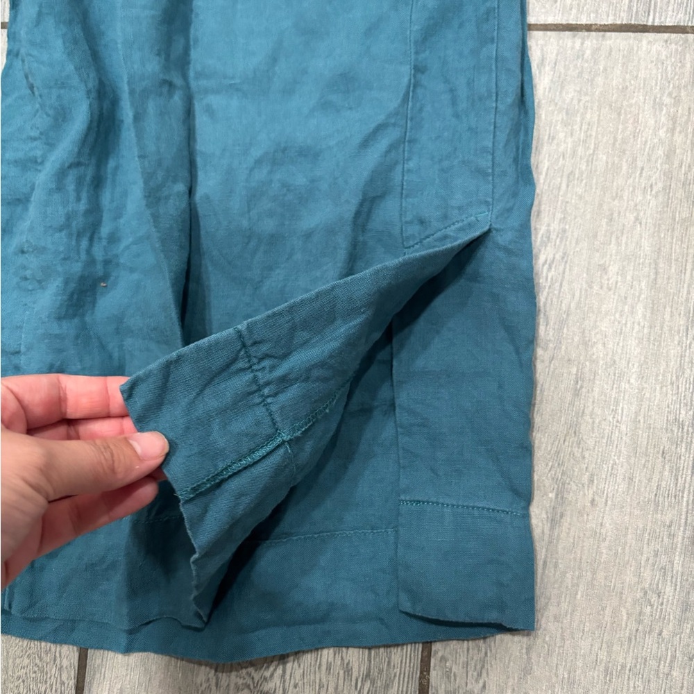 Athleta Playa Linen Borealis Green Wide Leg Crop Pants Size 8 Tall - Picture 3 of 10
